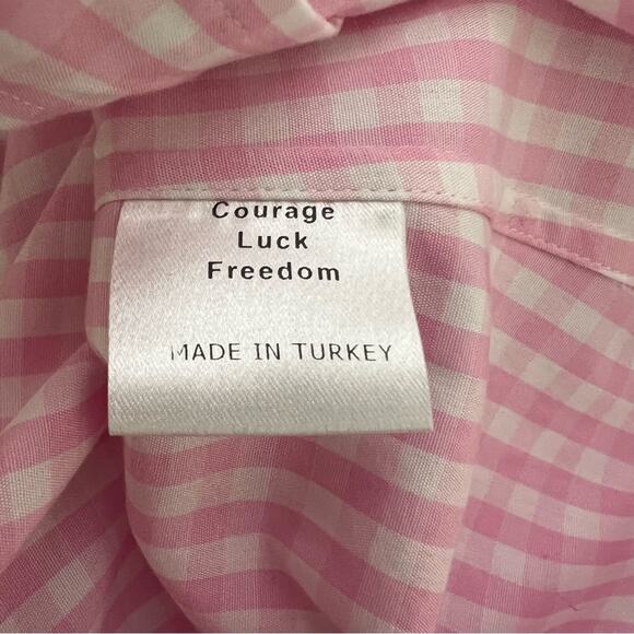 Teddy Stratford Pink Gingham Oxford Cloth Zip Front Shirt Size Large or 4 - Picture 11 of 13